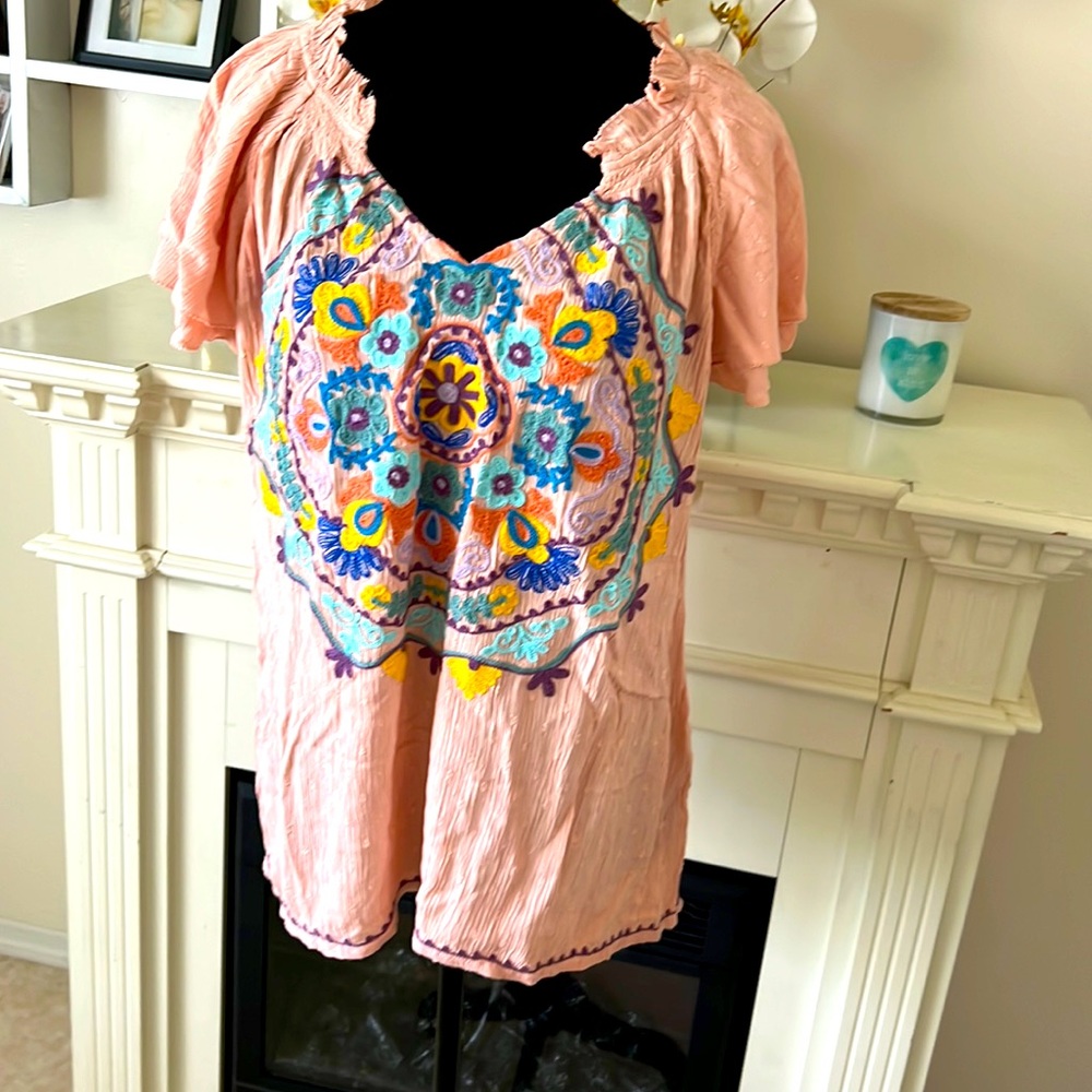 Ivy Jane peace embroidered top nwt